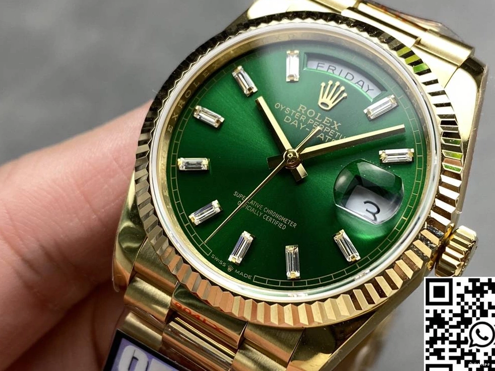 Yellow Gold Rolex M128238-0130 QF Green 36mm Day Date Tungsten Steel Factory Dial v5 0509